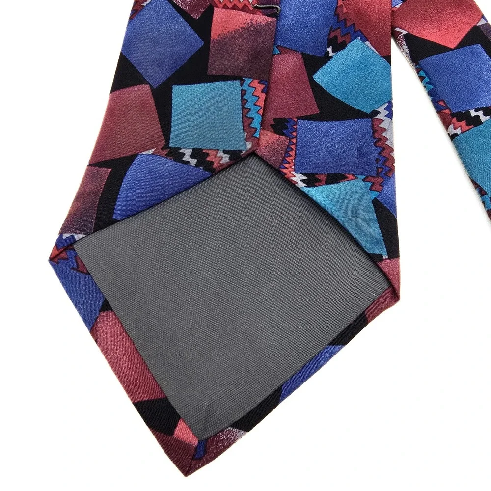 Barbara Blank‎ New York Silk Tie Geometric Abstract Squares Blue Red Handmade